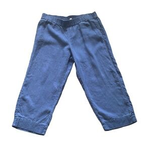J. Jill Pure Jill Women Crop Pants M Blue 100% Linen Wide Leg Elastic Waist